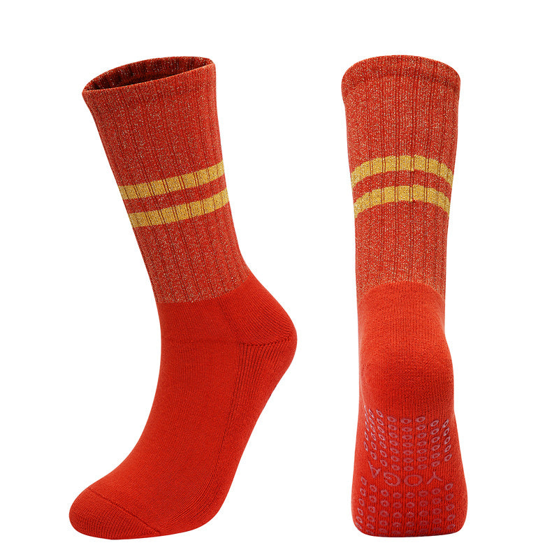 【Yoga Socks】D10中国红-女士金丝毛圈圆头瑜伽普拉提运动袜