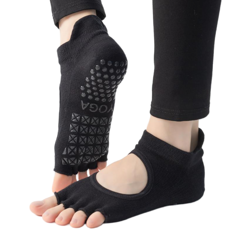 【Yoga Socks】C1黑色-女士刺绣半趾瑜伽普拉提运动袜