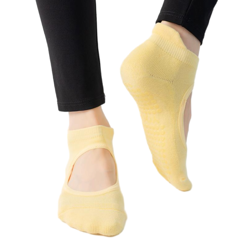 【Yoga Socks】A4黄色-女士毛圈圆头瑜伽普拉提运动袜