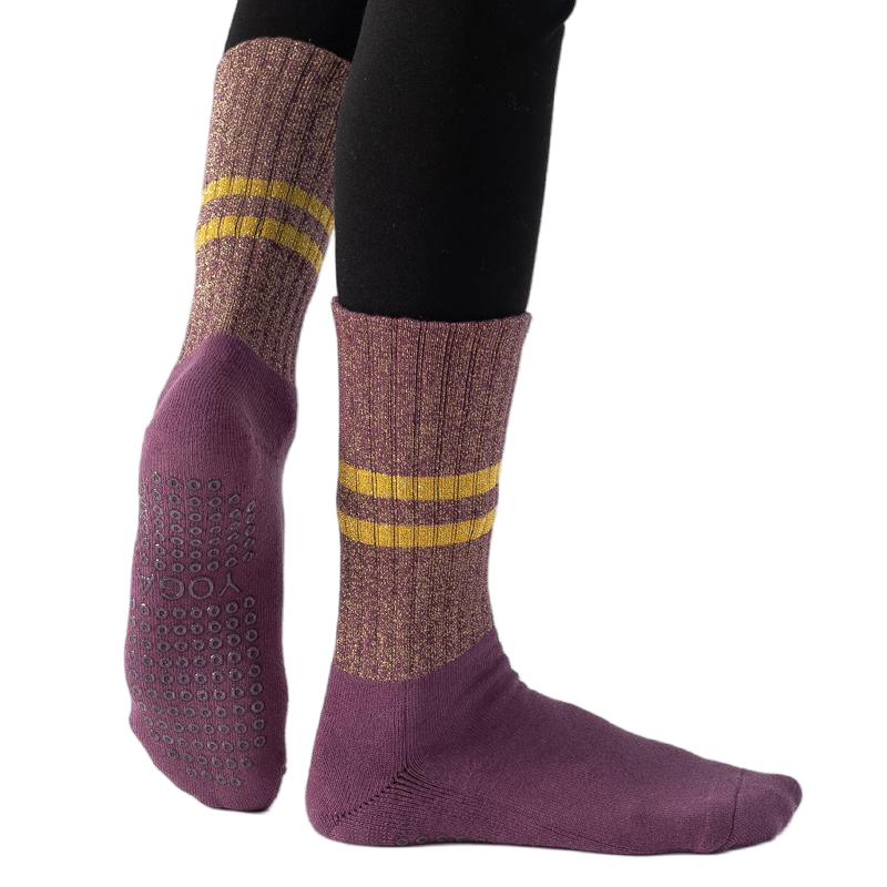 【Yoga Socks】D10紫红-女士金丝毛圈圆头瑜伽普拉提运动袜