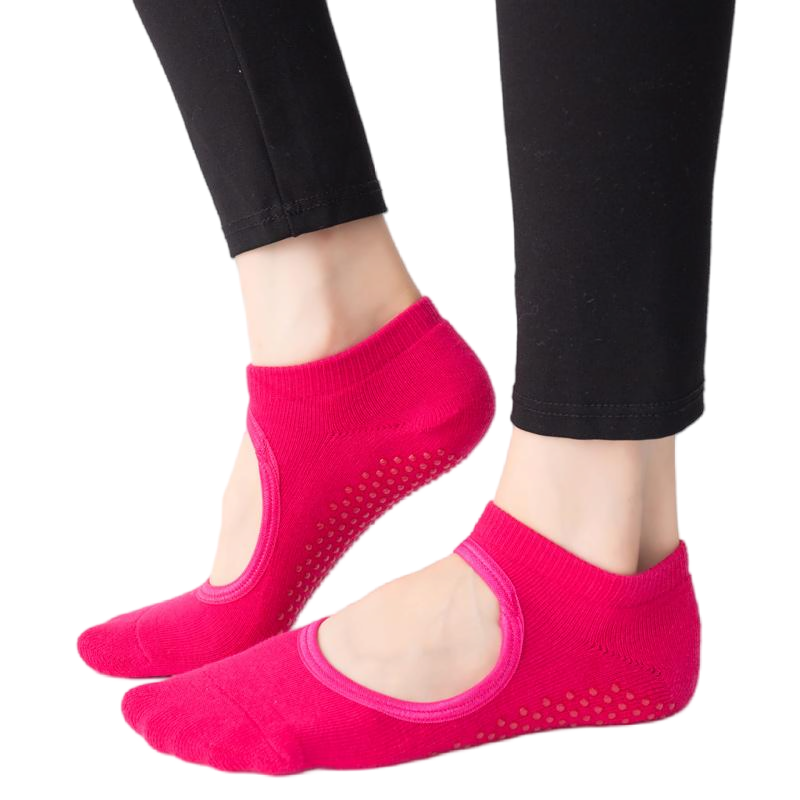 【Yoga Socks】A1玫红-女士毛圈圆头瑜伽普拉提运动袜