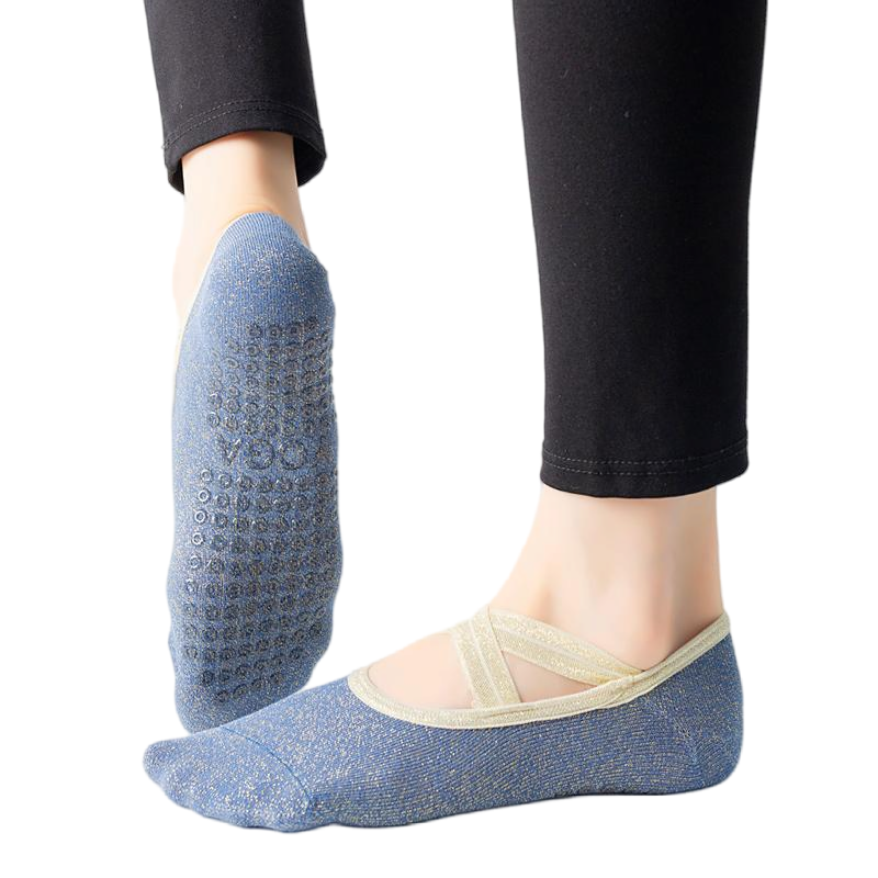 【Yoga Socks】H4深蓝-女士金丝圆头瑜伽普拉提运动袜
