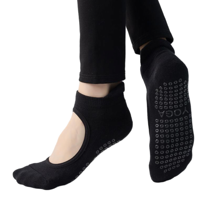 【Yoga Socks】A4黑色-女士毛圈圆头瑜伽普拉提运动袜