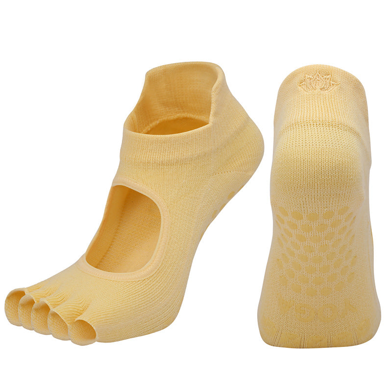 【Yoga Socks】C1黄色-女士刺绣半趾瑜伽普拉提运动袜
