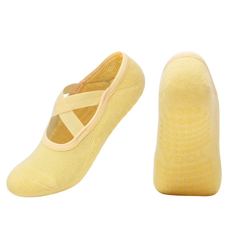 【Yoga Socks】Q2黄色-女士毛圈圆头瑜伽普拉提运动袜
