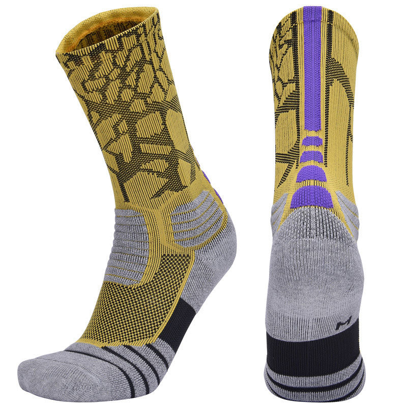 【Basketball Socks】D1黄紫-男士毛圈长筒篮球运动袜