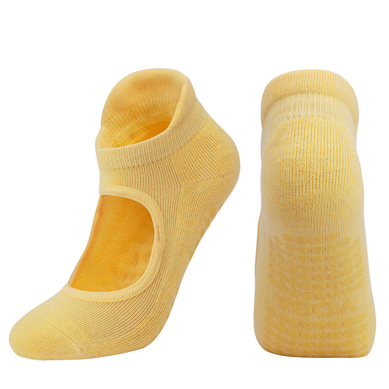 【Yoga Socks】A4黄色-女士毛圈圆头瑜伽普拉提运动袜