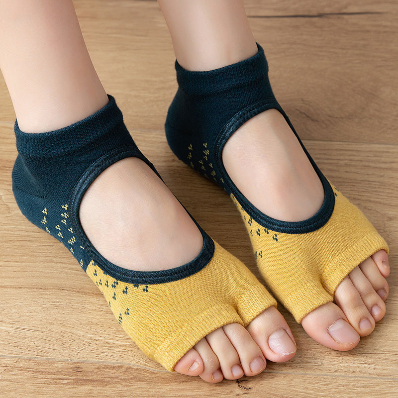 【Yoga Socks】J2绿黄-女士提花二指瑜伽普拉提运动袜