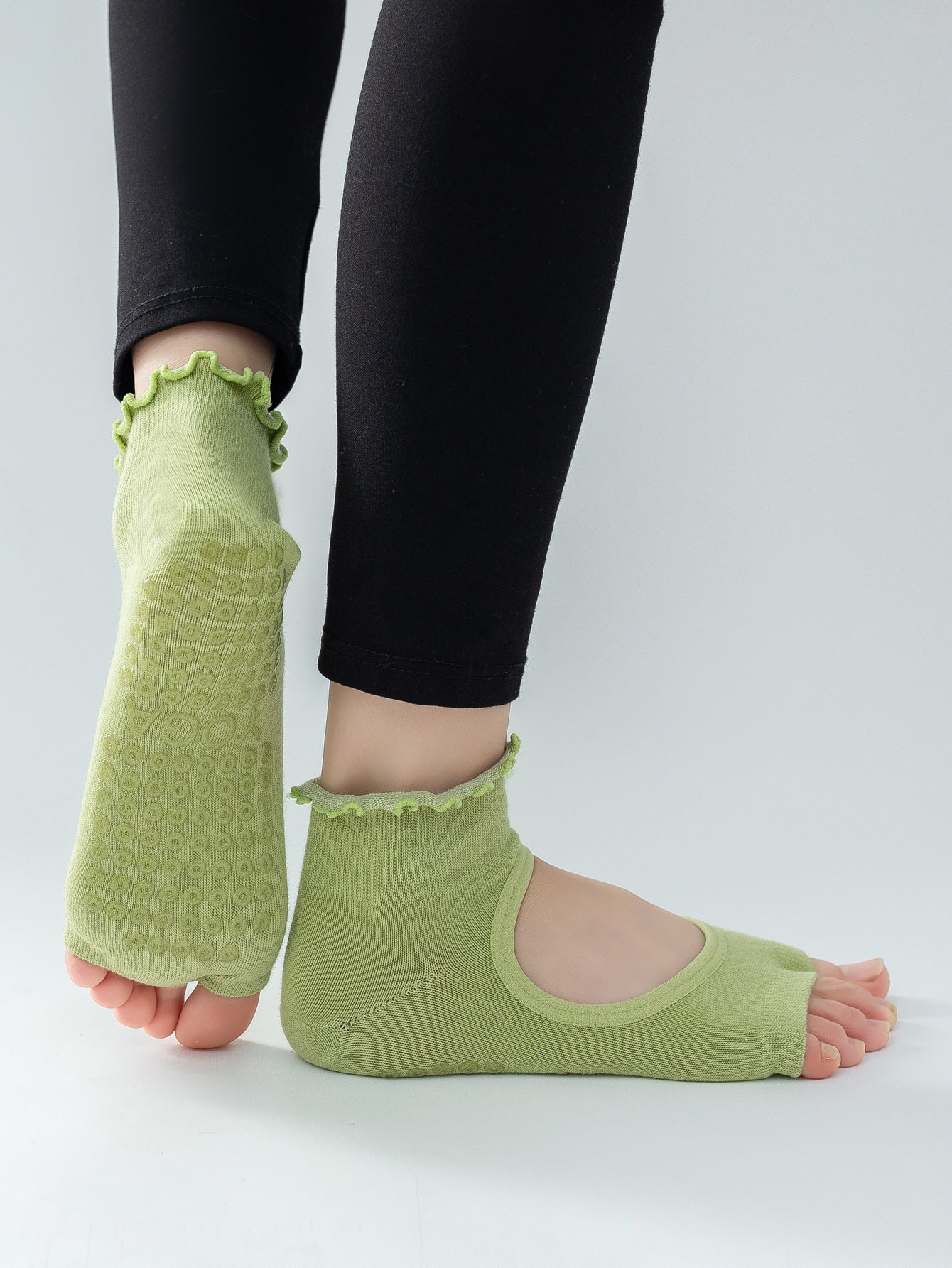 【Yoga Socks】O3绿色-女士木耳边二指瑜伽普拉提运动袜