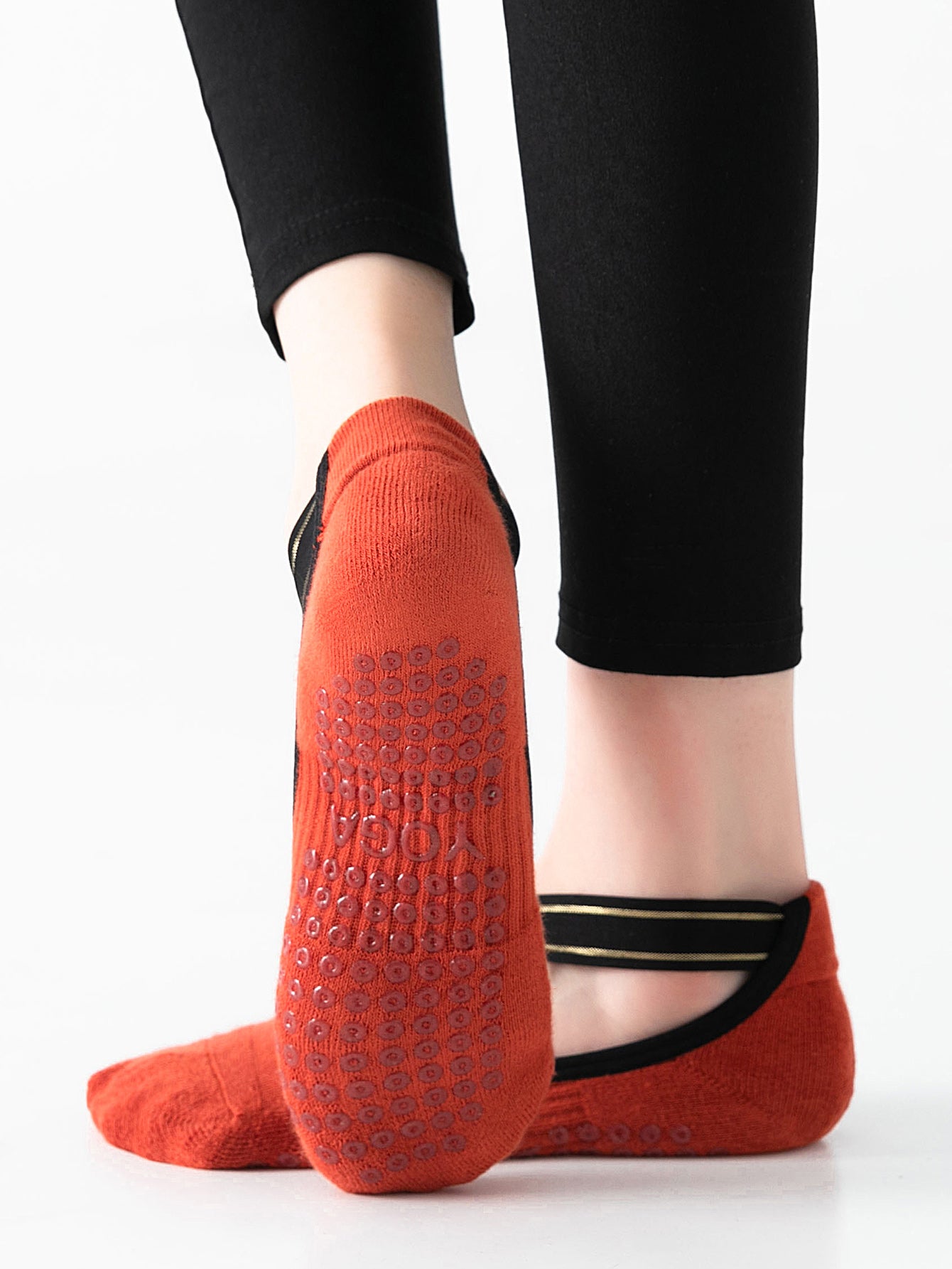 【Yoga Socks】Q1中国红-女士毛圈圆头瑜伽普拉提运动袜