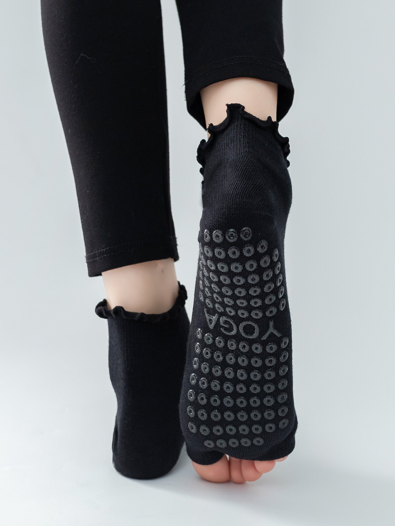 【Yoga Socks】O3黑色-女士木耳边二指瑜伽普拉提运动袜