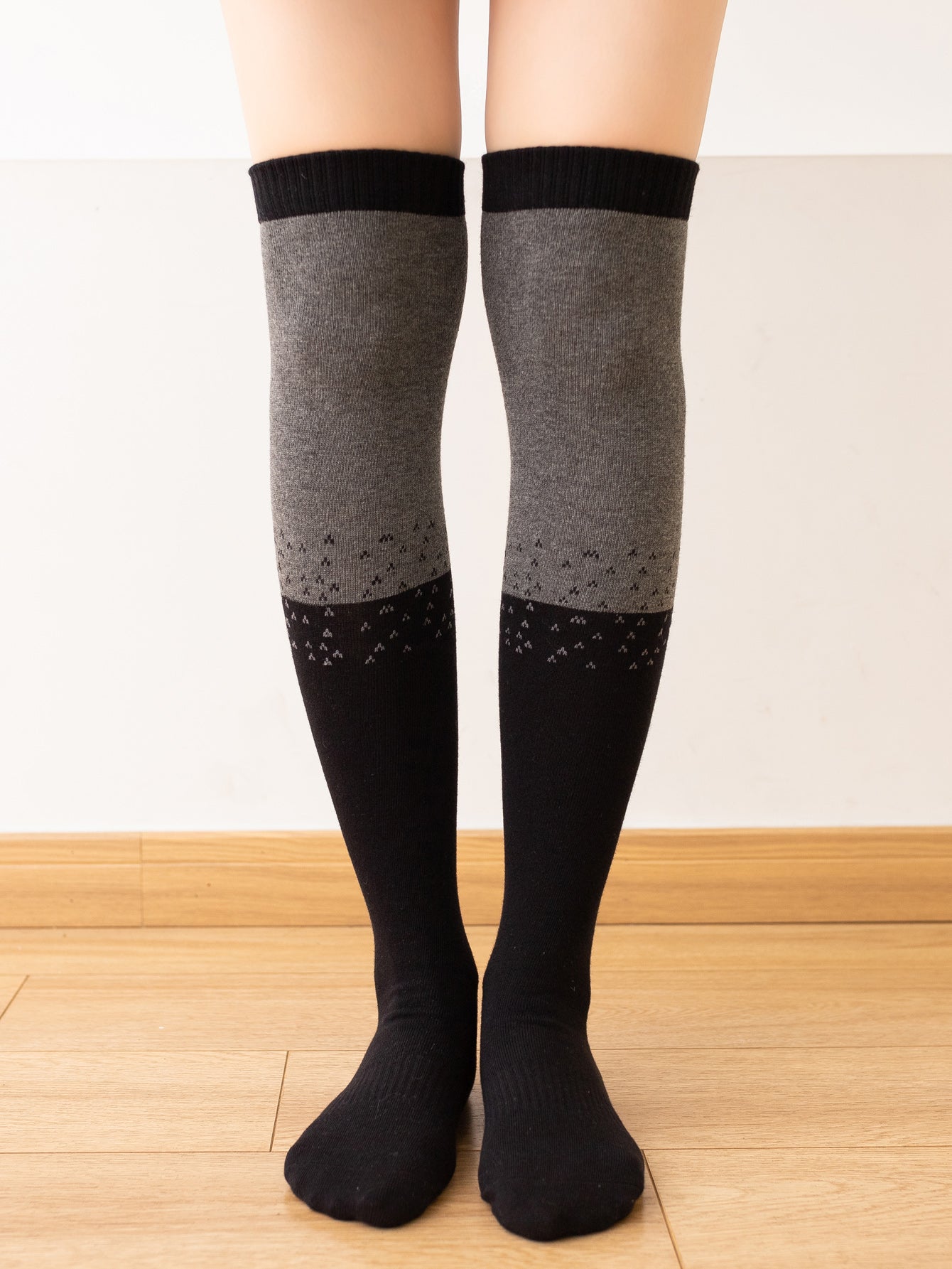 【Yoga Socks】Y1黑灰-女士撞色长筒圆头瑜伽普拉提运动袜
