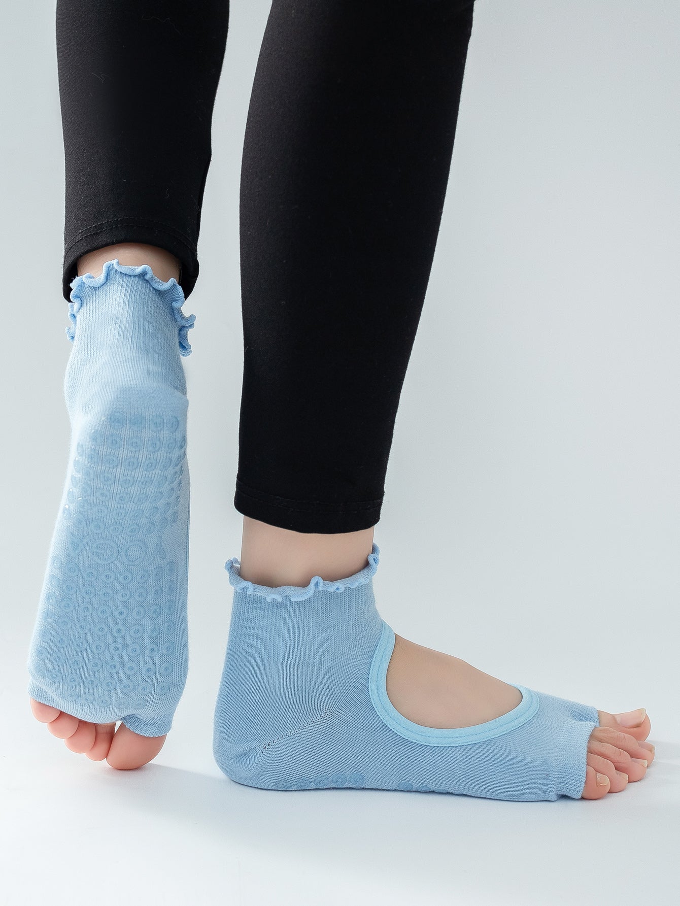 【Yoga Socks】O3浅蓝-女士木耳边二指瑜伽普拉提运动袜