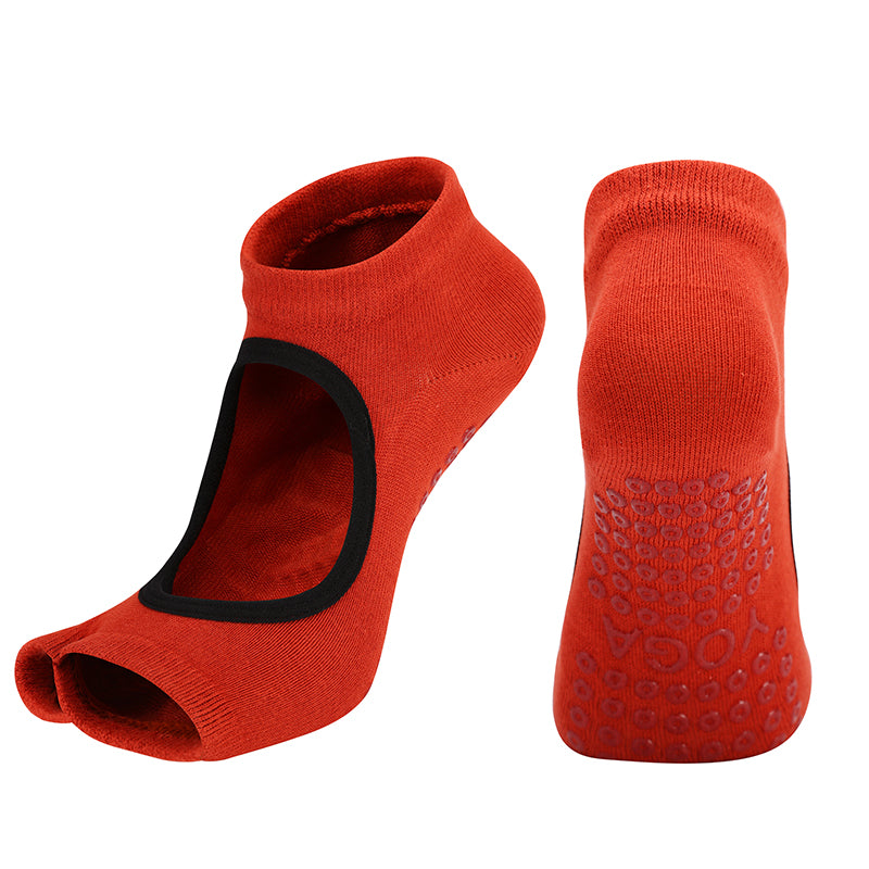 【Yoga Socks】J3红黑-女士二指瑜伽普拉提运动袜