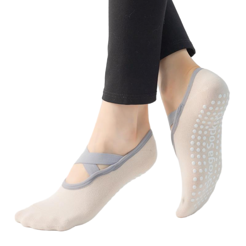 【Yoga Socks】H6浅米-女士圆头瑜伽普拉提运动袜