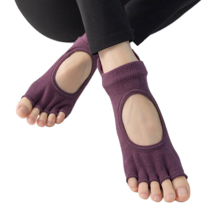 【Yoga Socks】C1紫红-女士刺绣半趾瑜伽普拉提运动袜