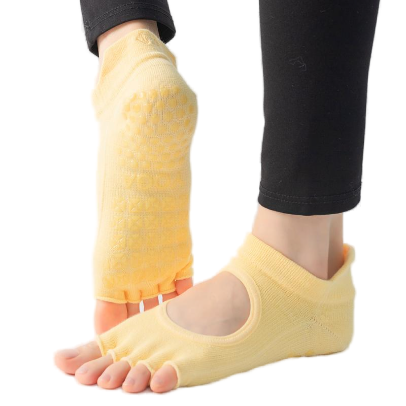 【Yoga Socks】C1黄色-女士刺绣半趾瑜伽普拉提运动袜