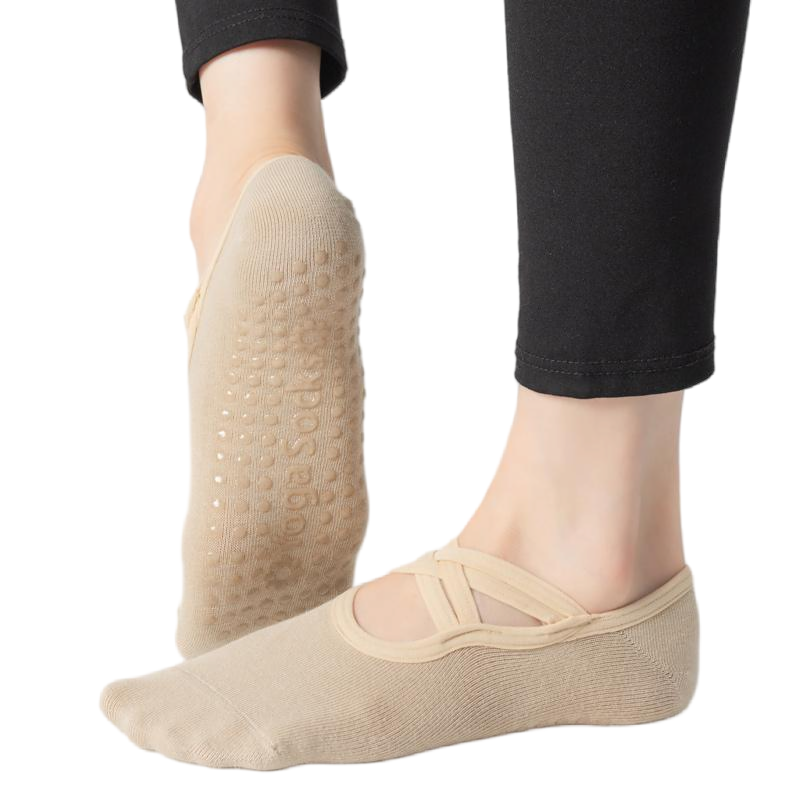 【Yoga Socks】H7米色-女士圆头瑜伽普拉提运动袜