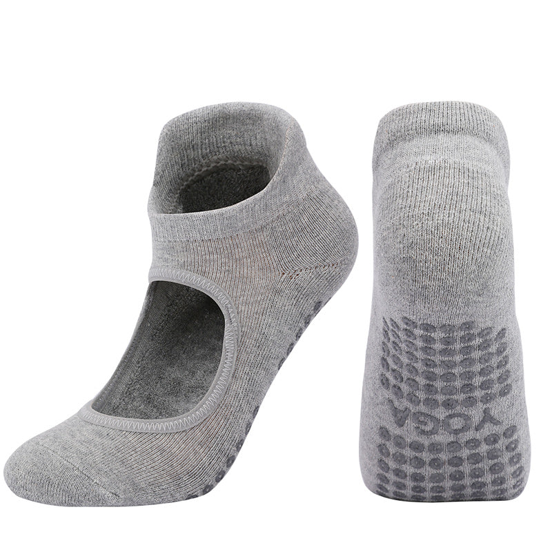 【Yoga Socks】A4浅麻灰-女士毛圈圆头瑜伽普拉提运动袜