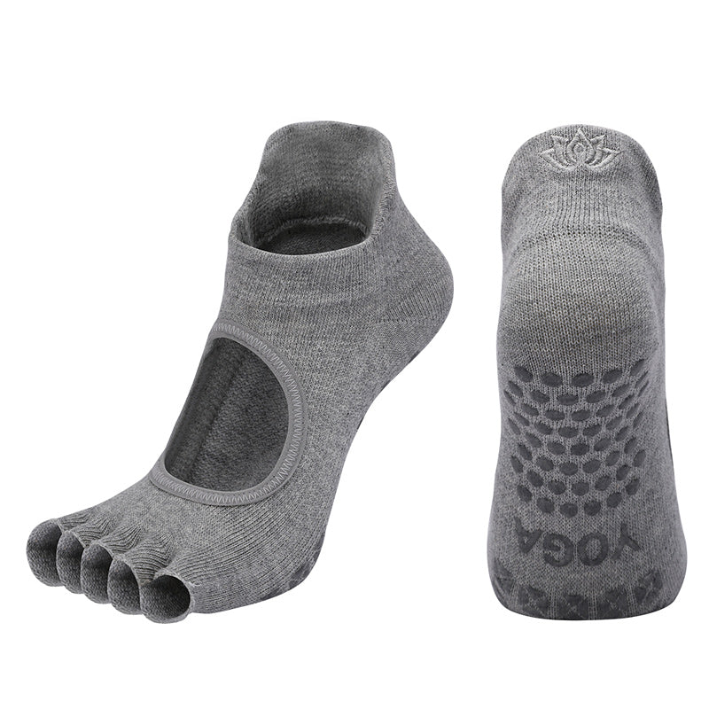 【Yoga Socks】C1浅麻灰-女士刺绣半趾瑜伽普拉提运动袜