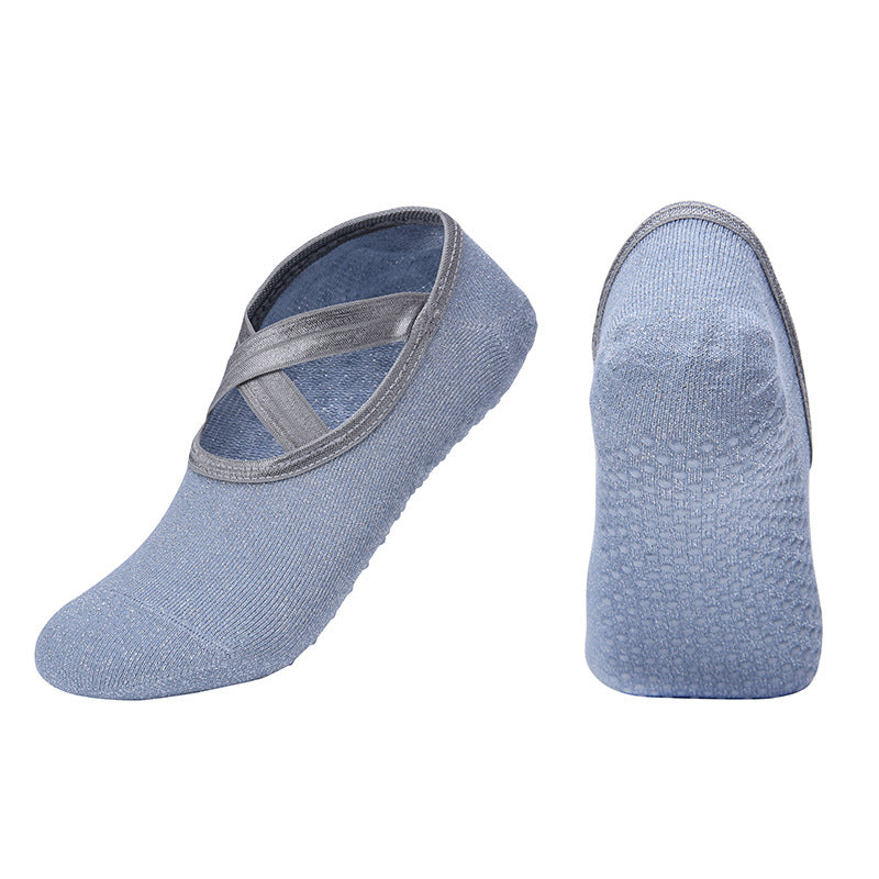 【Yoga Socks】H1灰色-女士银丝圆头瑜伽普拉提运动袜