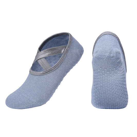 【Yoga Socks】H1灰色-女士银丝圆头瑜伽普拉提运动袜