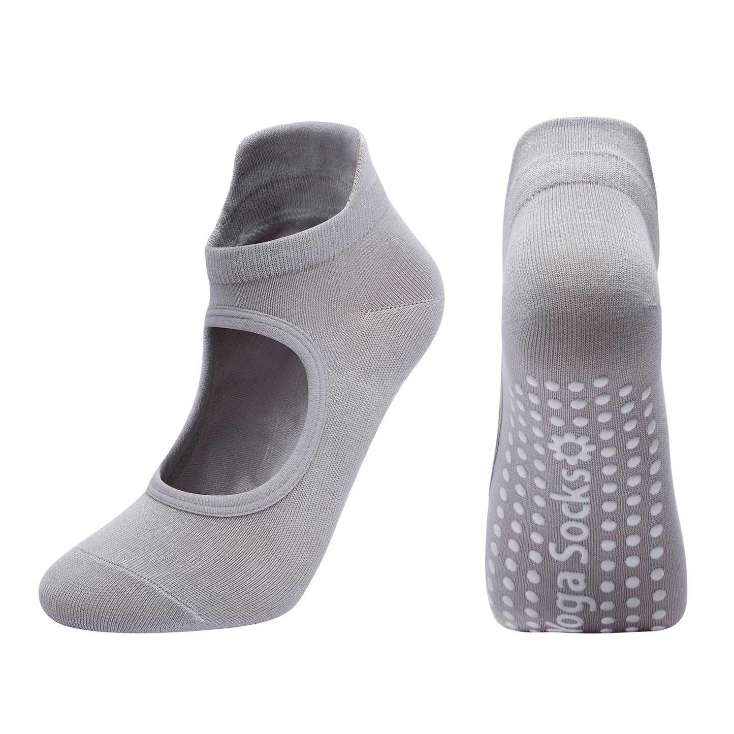 【Yoga Socks】B2灰色-女士圆头瑜伽普拉提运动袜