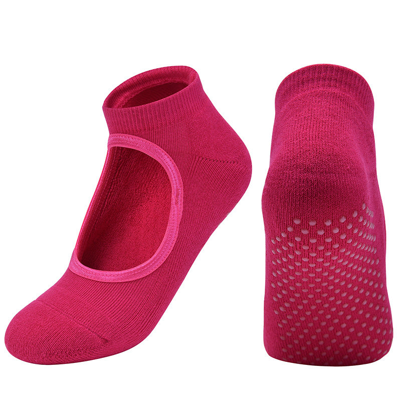 【Yoga Socks】A1玫红-女士毛圈圆头瑜伽普拉提运动袜