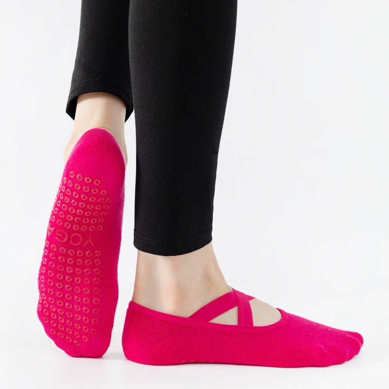 【Yoga Socks】Q2玫红-女士毛圈圆头瑜伽普拉提运动袜