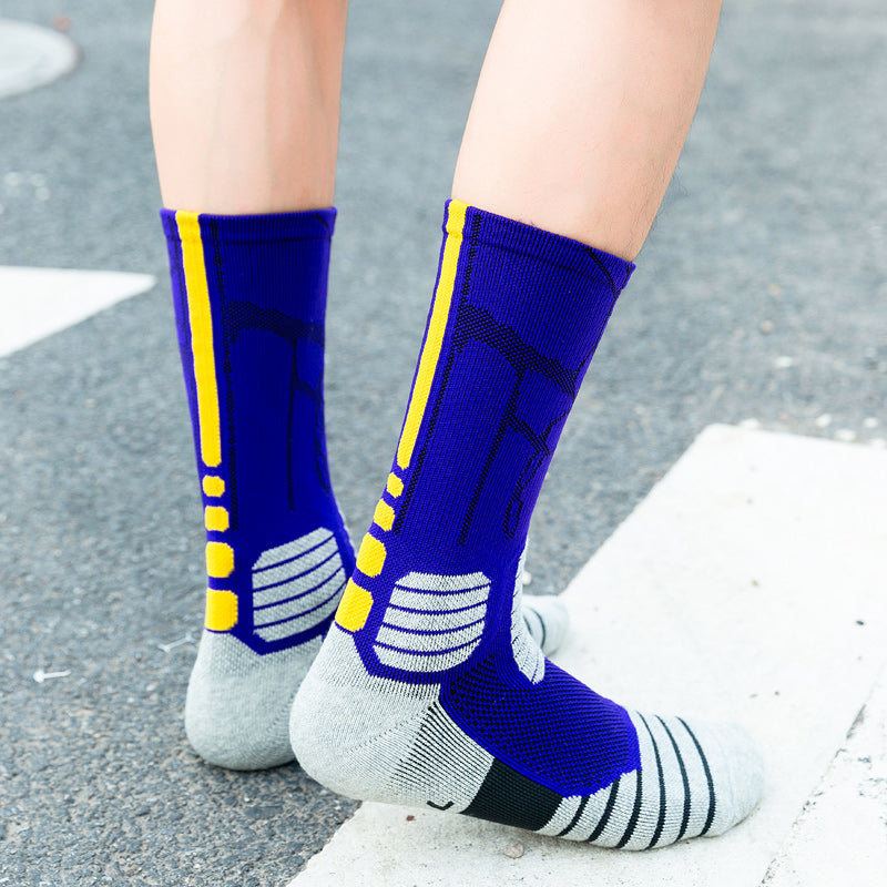 【Basketball Socks】D1紫黄-男士毛圈长筒篮球运动袜