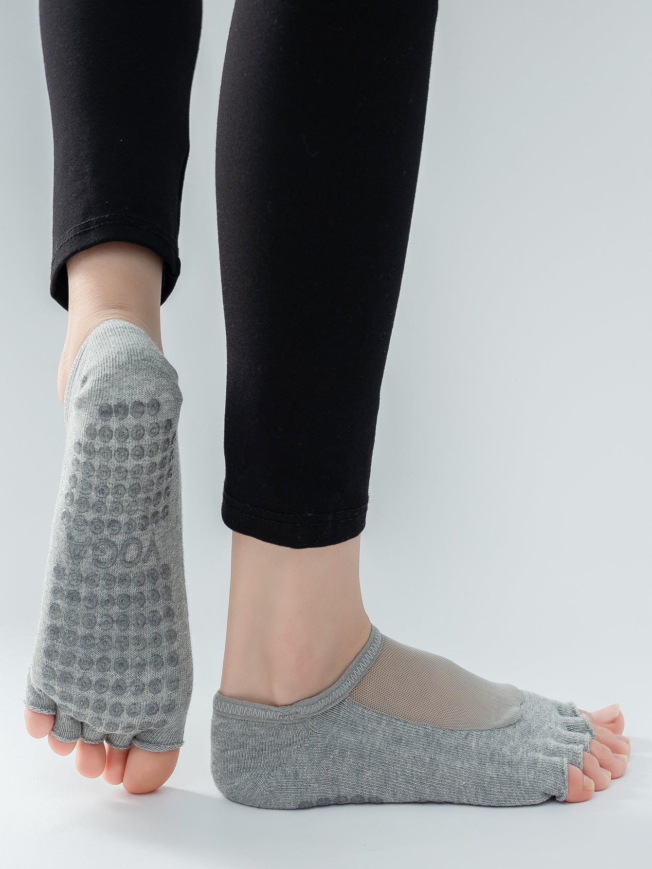 【Yoga Socks】T5浅麻灰-女士网纱半趾瑜伽普拉提运动袜