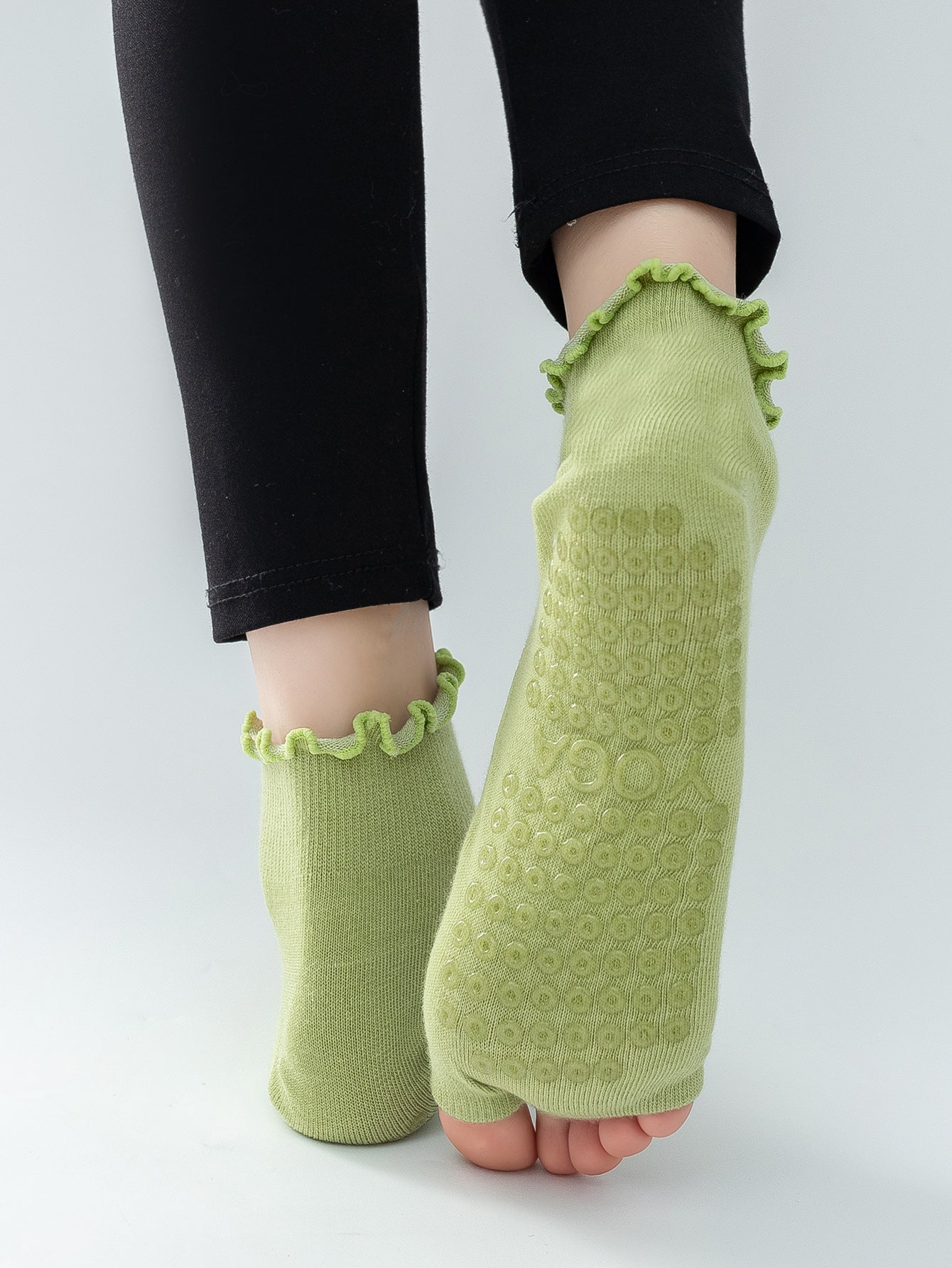 【Yoga Socks】O3绿色-女士木耳边二指瑜伽普拉提运动袜