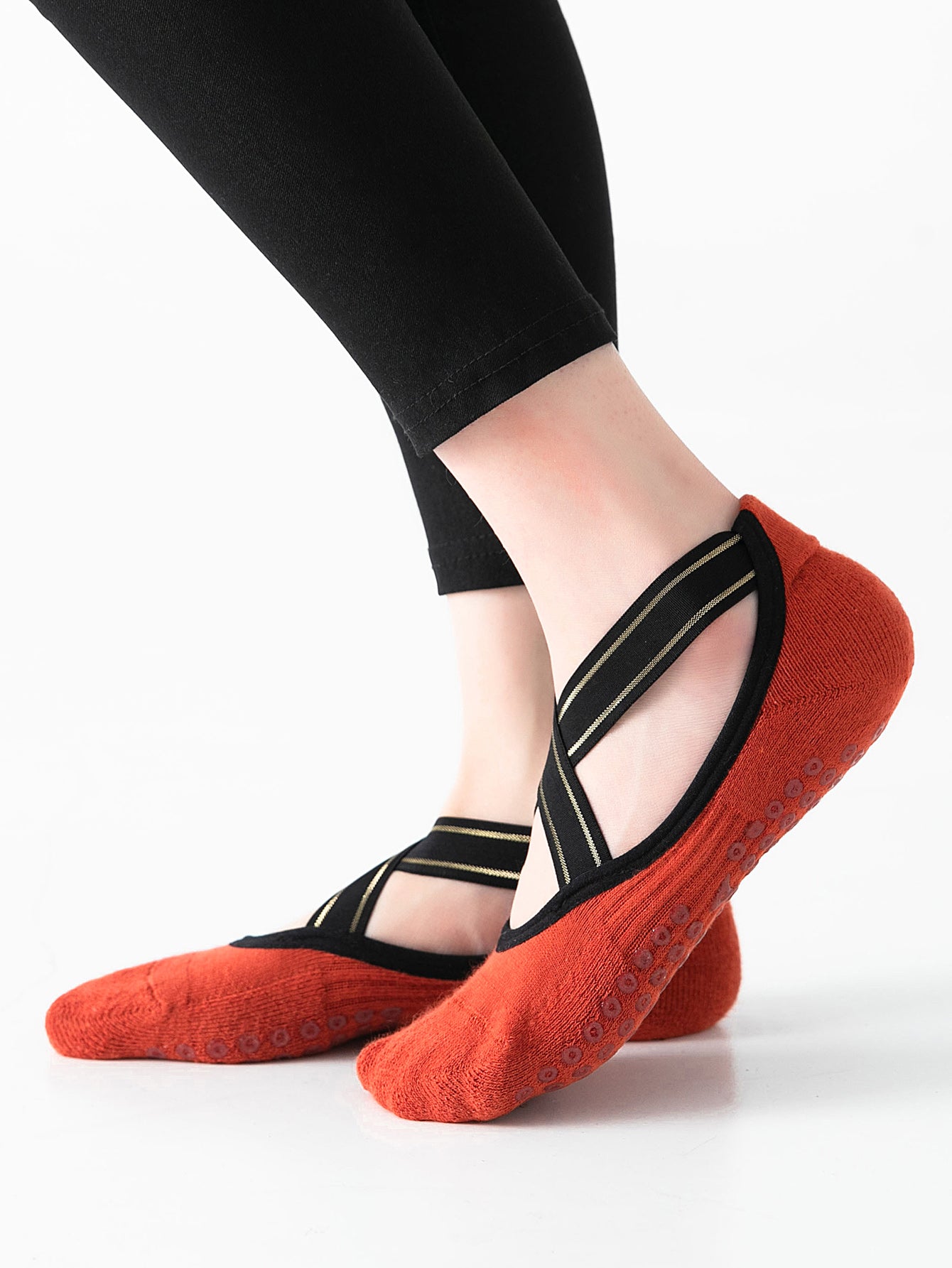 【Yoga Socks】Q1中国红-女士毛圈圆头瑜伽普拉提运动袜