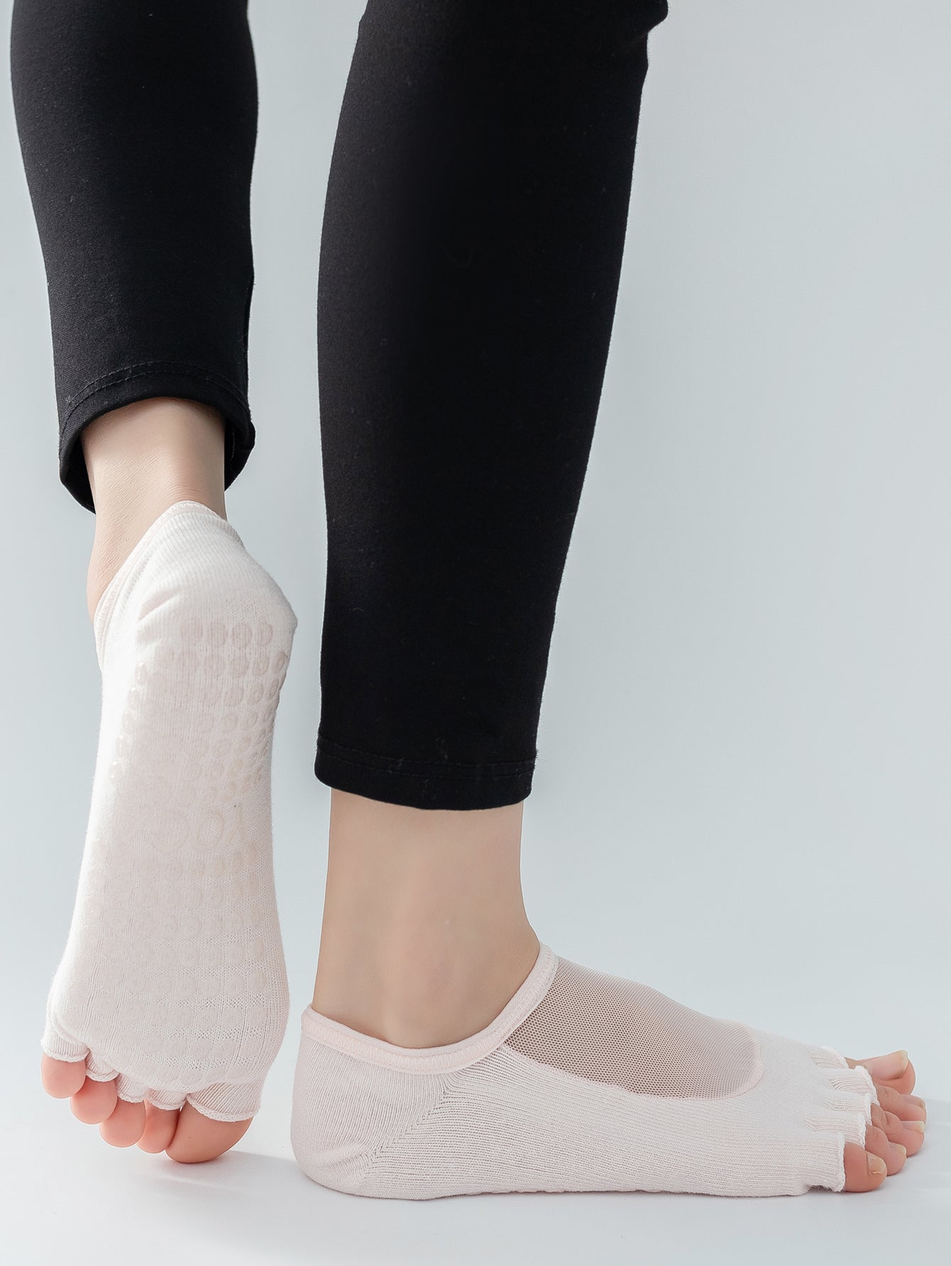 【Yoga Socks】T5浅粉-女士网纱半趾瑜伽普拉提运动袜