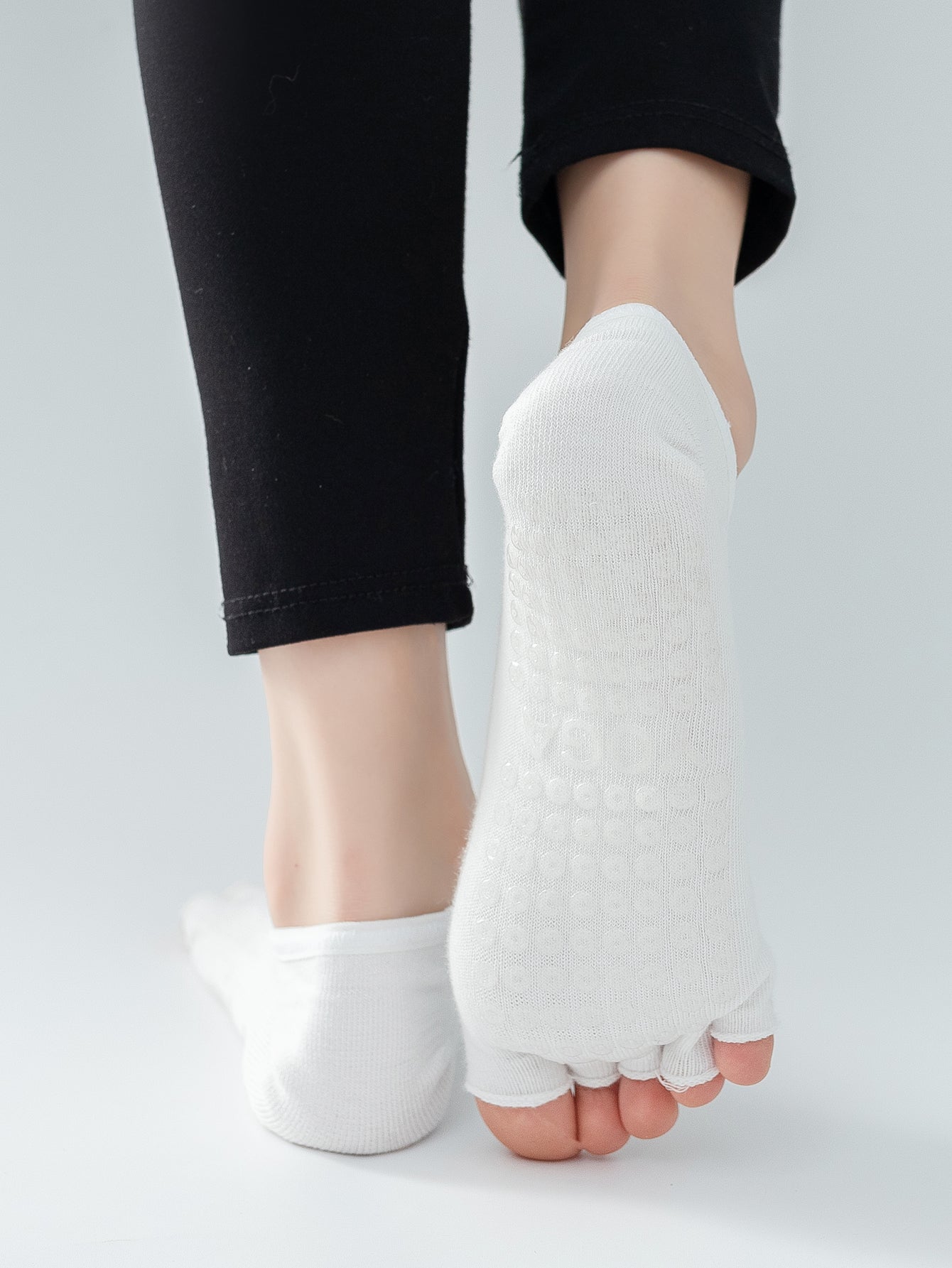 【Yoga Socks】T5白色-女士网纱半趾瑜伽普拉提运动袜