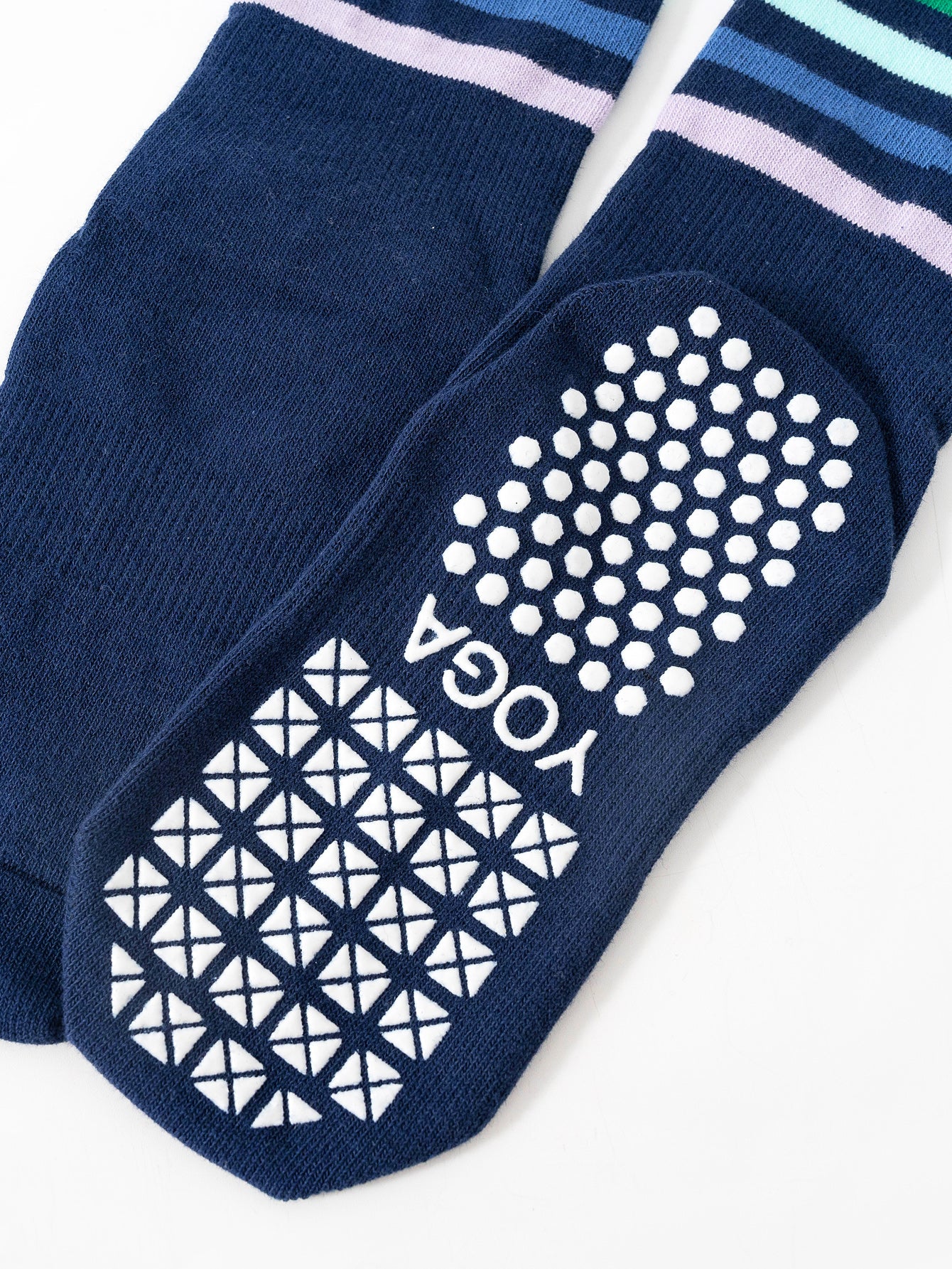 【Yoga Socks】N1藏青-女士彩虹圆头瑜伽普拉提运动袜