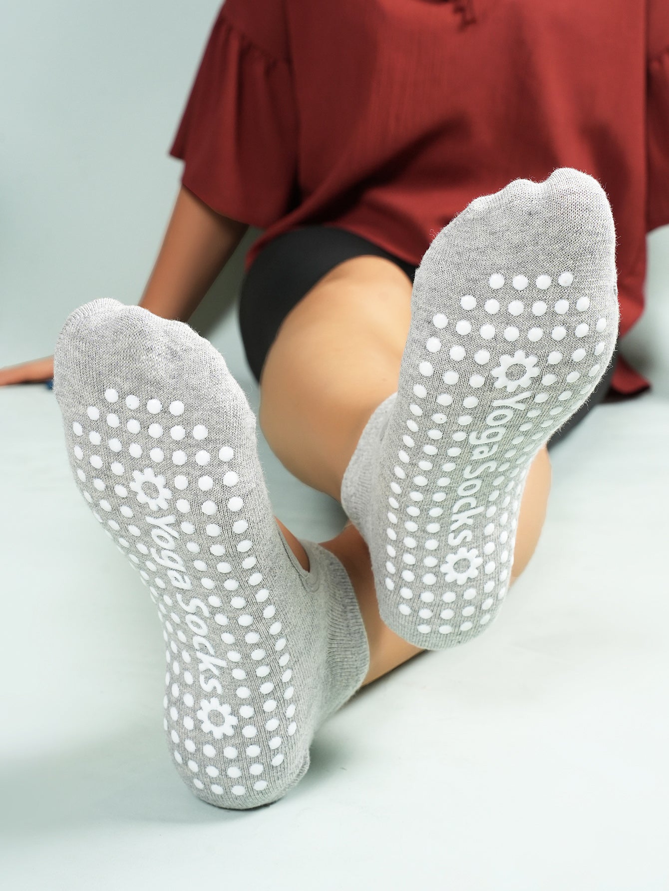 【Yoga Socks】E2浅麻灰-女士圆头瑜伽普拉提运动袜