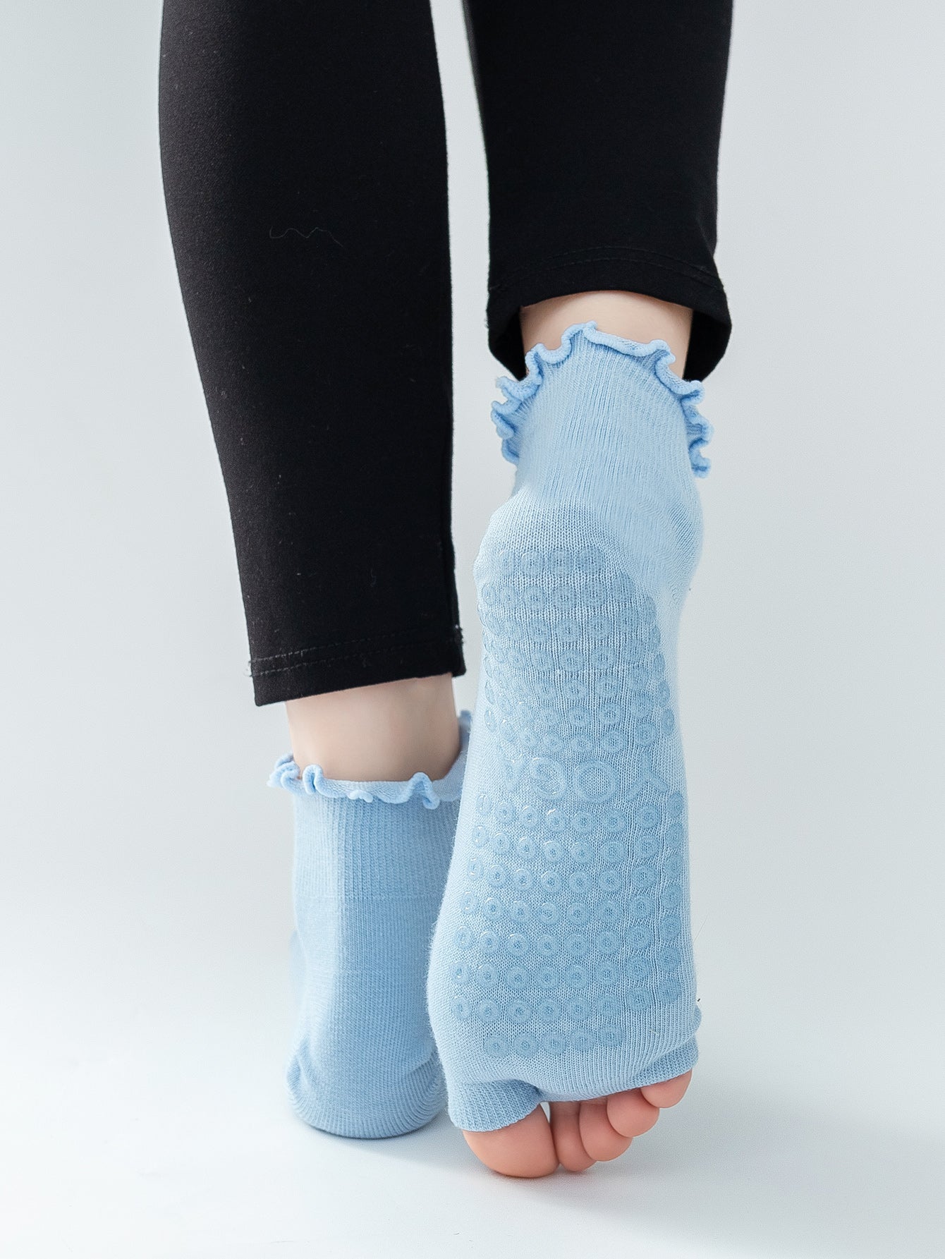 【Yoga Socks】O3浅蓝-女士木耳边二指瑜伽普拉提运动袜