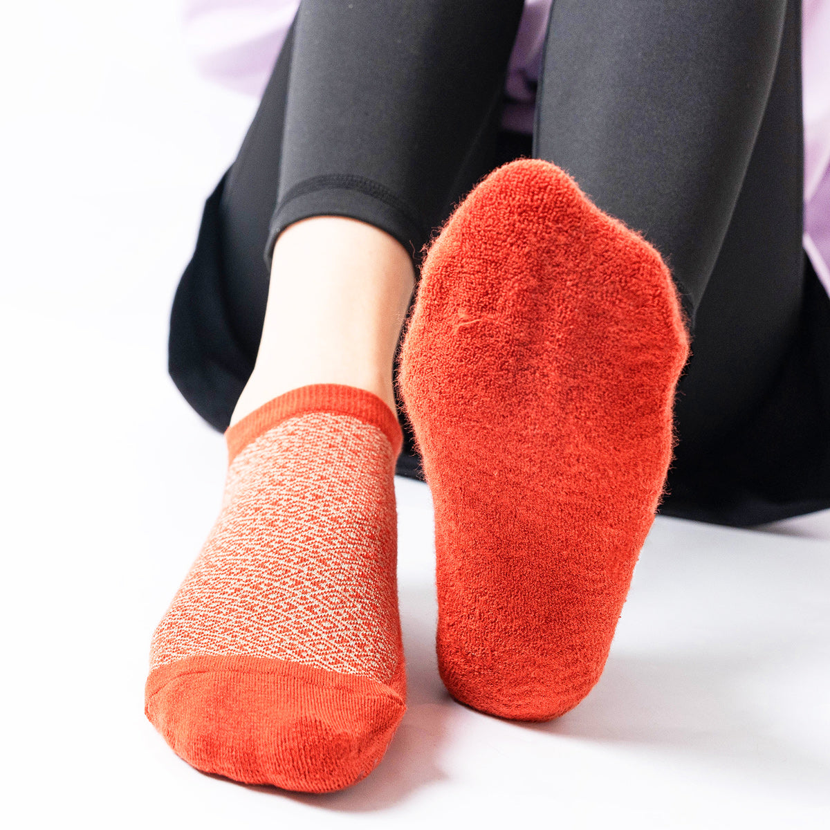 【Yoga Socks】D13红米-女士提花毛圈圆头瑜伽普拉提运动袜