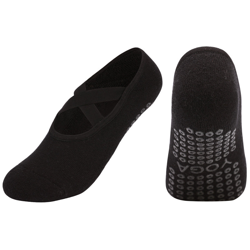 【Yoga Socks】Q2黑色-女士毛圈圆头瑜伽普拉提运动袜