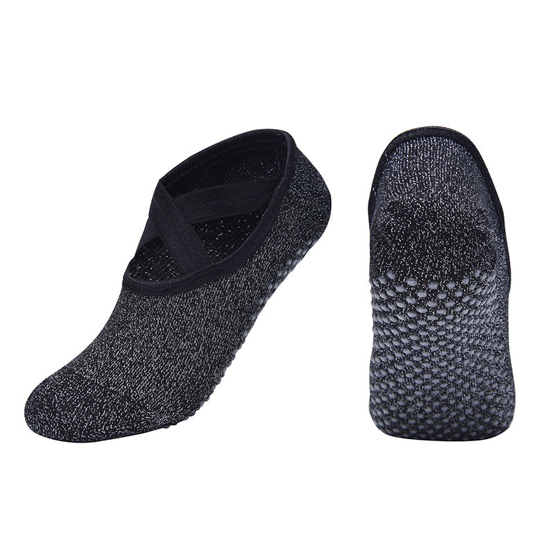 【Yoga Socks】H1黑色-女士银丝圆头瑜伽普拉提运动袜