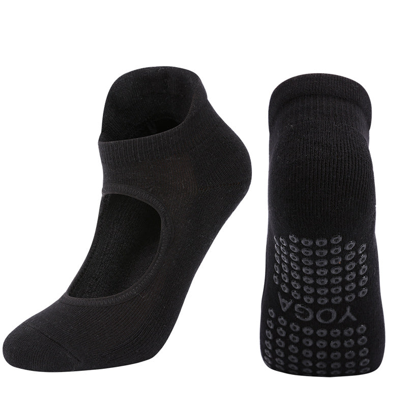 【Yoga Socks】A4黑色-女士毛圈圆头瑜伽普拉提运动袜