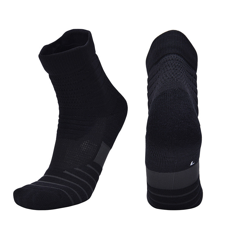 【Basketball Socks】E1黑色-男女通用毛圈中筒篮球运动袜
