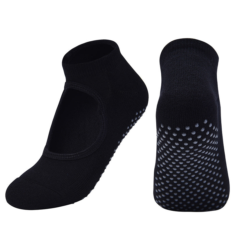 【Yoga Socks】A1黑色-女士毛圈圆头瑜伽普拉提运动袜