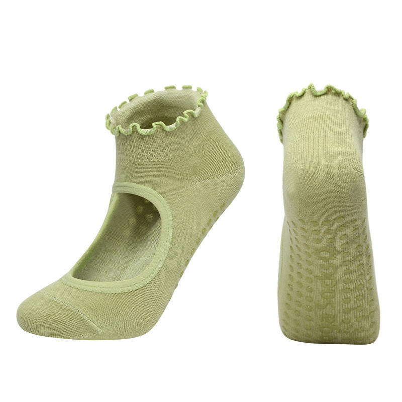 【Yoga Socks】O1绿色-女士木耳边圆头瑜伽普拉提运动袜