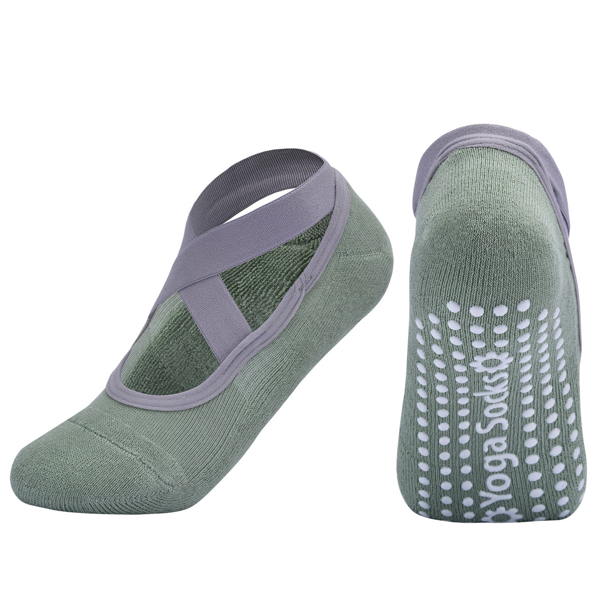 【Yoga Socks】Q3绿色-女士毛圈圆头瑜伽普拉提运动袜