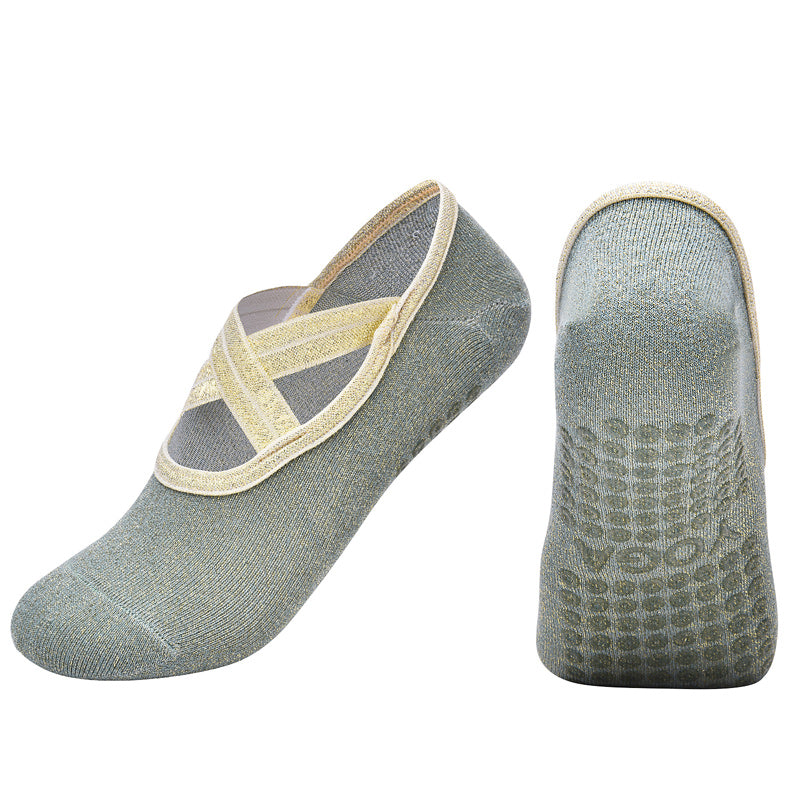 【Yoga Socks】H4孔雀绿-女士金丝圆头瑜伽普拉提运动袜
