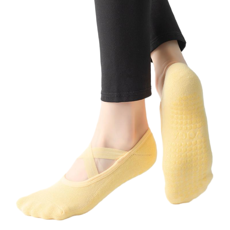 【Yoga Socks】Q2黄色-女士毛圈圆头瑜伽普拉提运动袜