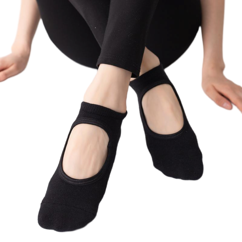 【Yoga Socks】A1黑色-女士毛圈圆头瑜伽普拉提运动袜