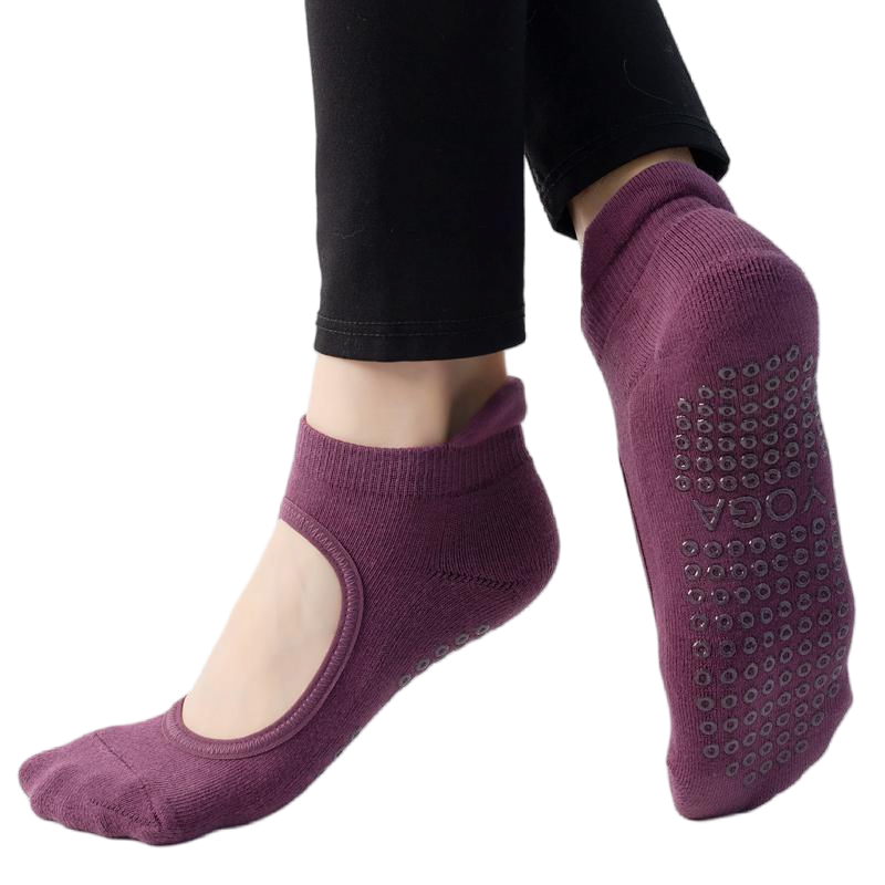 【Yoga Socks】A4紫红-女士毛圈圆头瑜伽普拉提运动袜